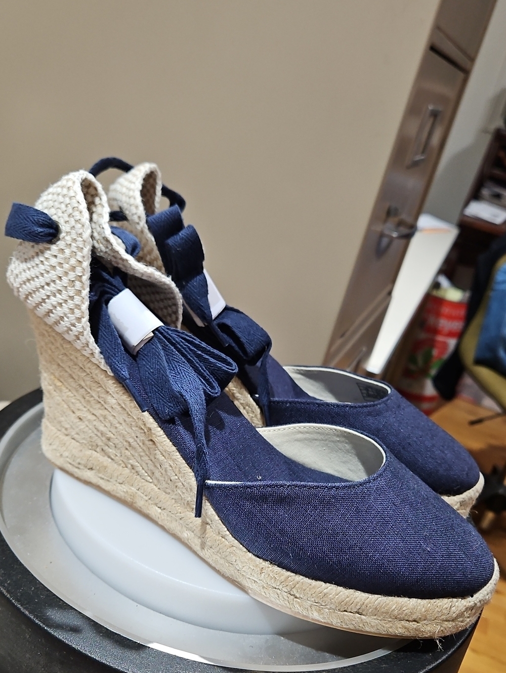 Soludos Navy Espadrille Wedge Tie-Up Sandals